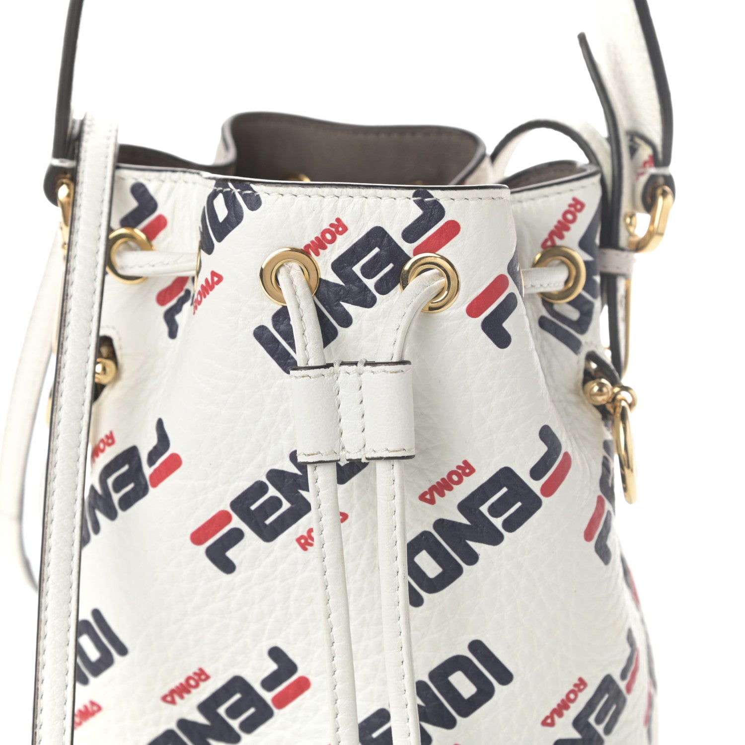 Fendi X FILA Vitello F is Fendi Mania Mini Mon Tresor Bucket Bag White 7 of 9