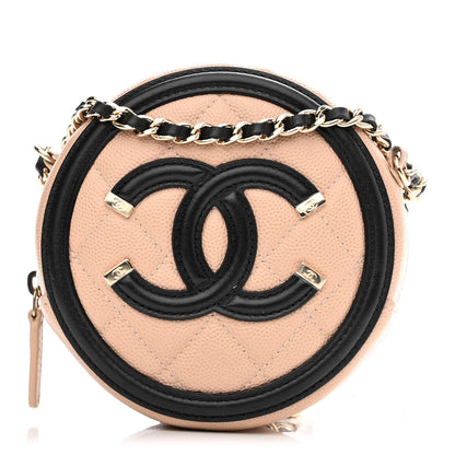 Chanel Caviar Quilted Round Filigree Crossbody Beige Black 1 of 12