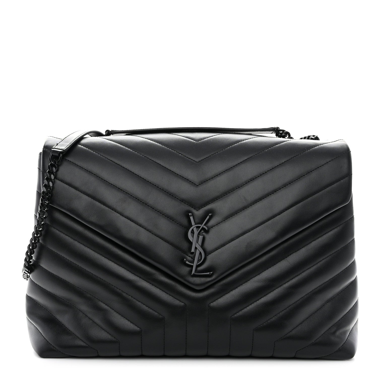 Saint Laurent Calfskin Y Quilted Monogram Monochrome Large Loulou Chain Satchel Black 1 of 12
