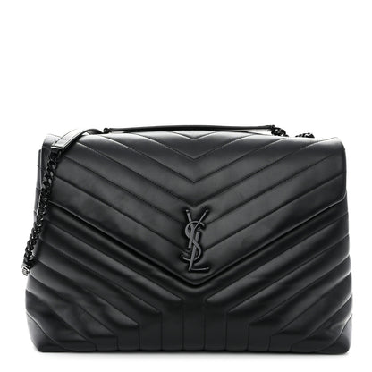Saint Laurent Calfskin Y Quilted Monogram Monochrome Large Loulou Chain Satchel Black 1 of 12