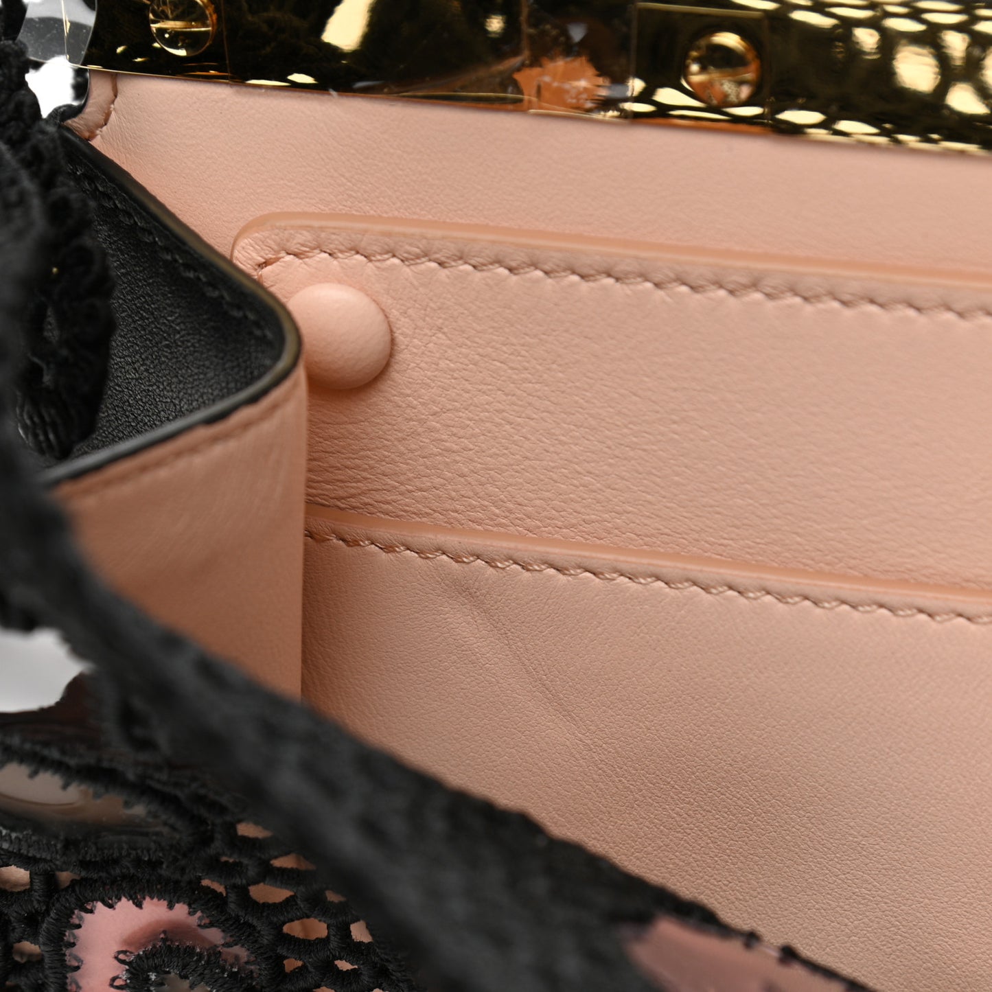 Calfskin Lace Medium Peekaboo I SEE U Satchel Black Multicolor Light Rose