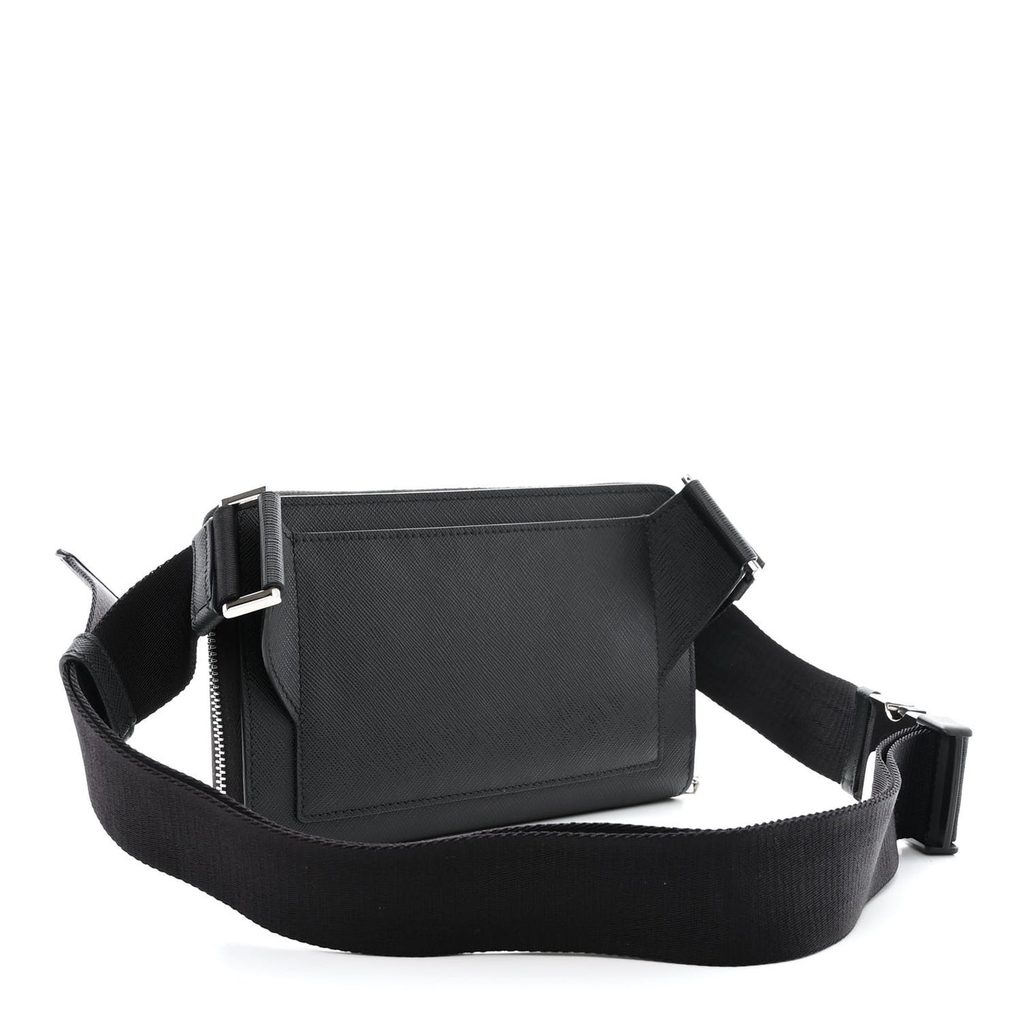 Saffiano Travel Double Zip Crossbody Belt Bag Black
