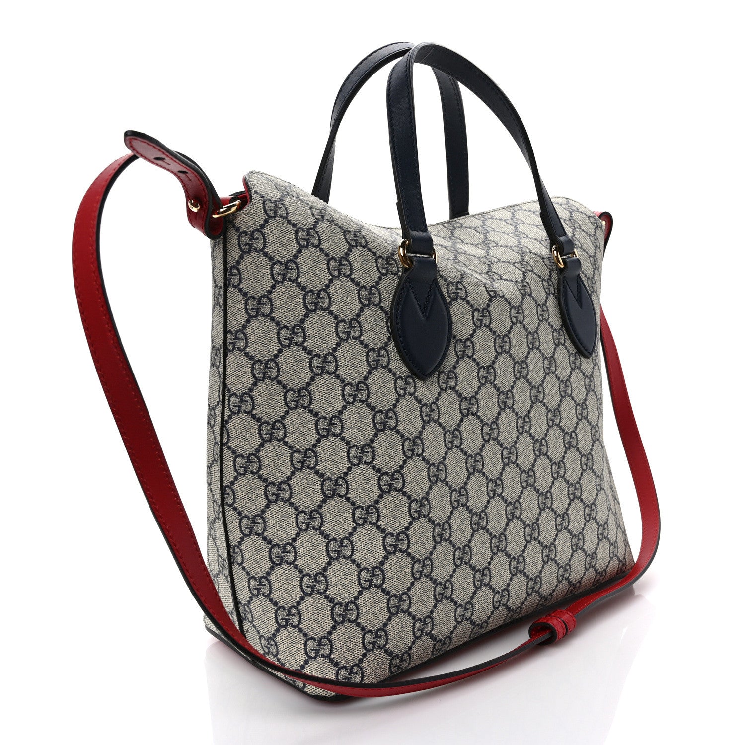 Gucci GG Supreme Monogram Linea A Foldover Tote Beige Blue Hibiscus Red 3 of 9
