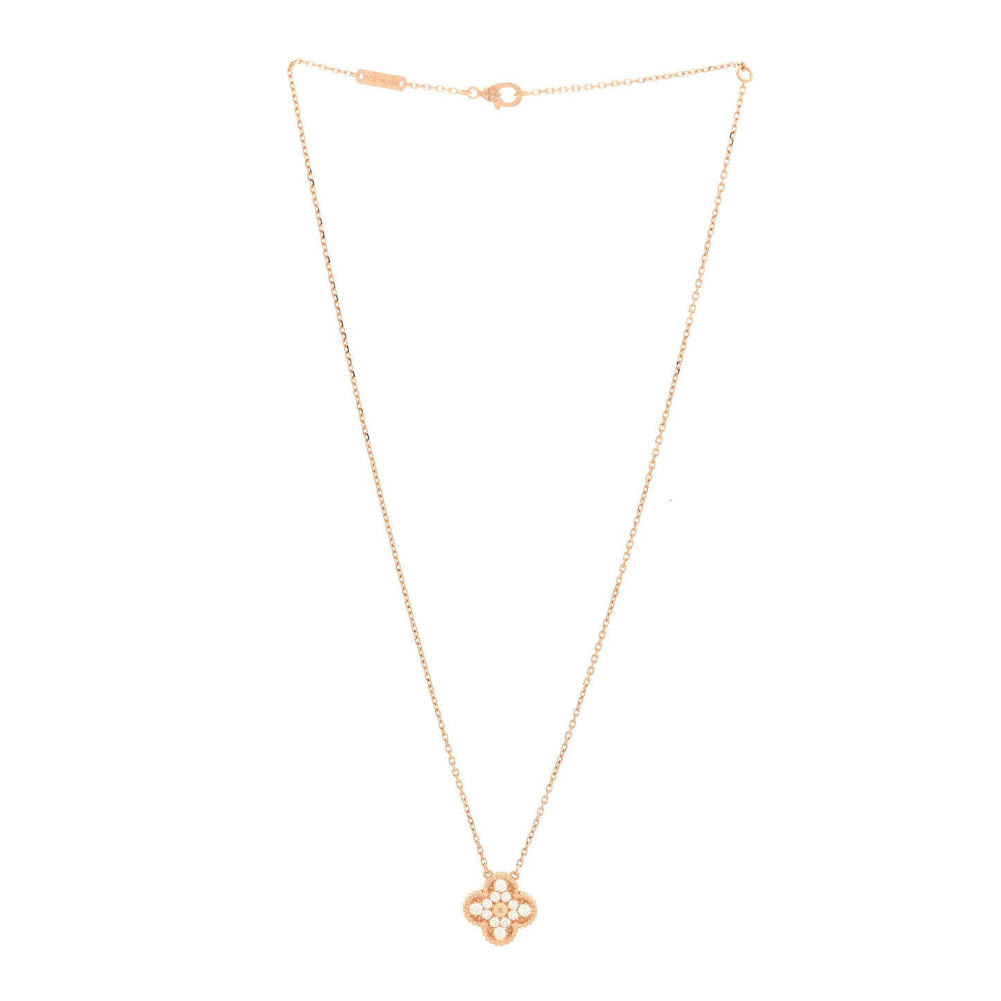 18K Rose Gold Diamond Vintage Alhambra Pendant Necklace