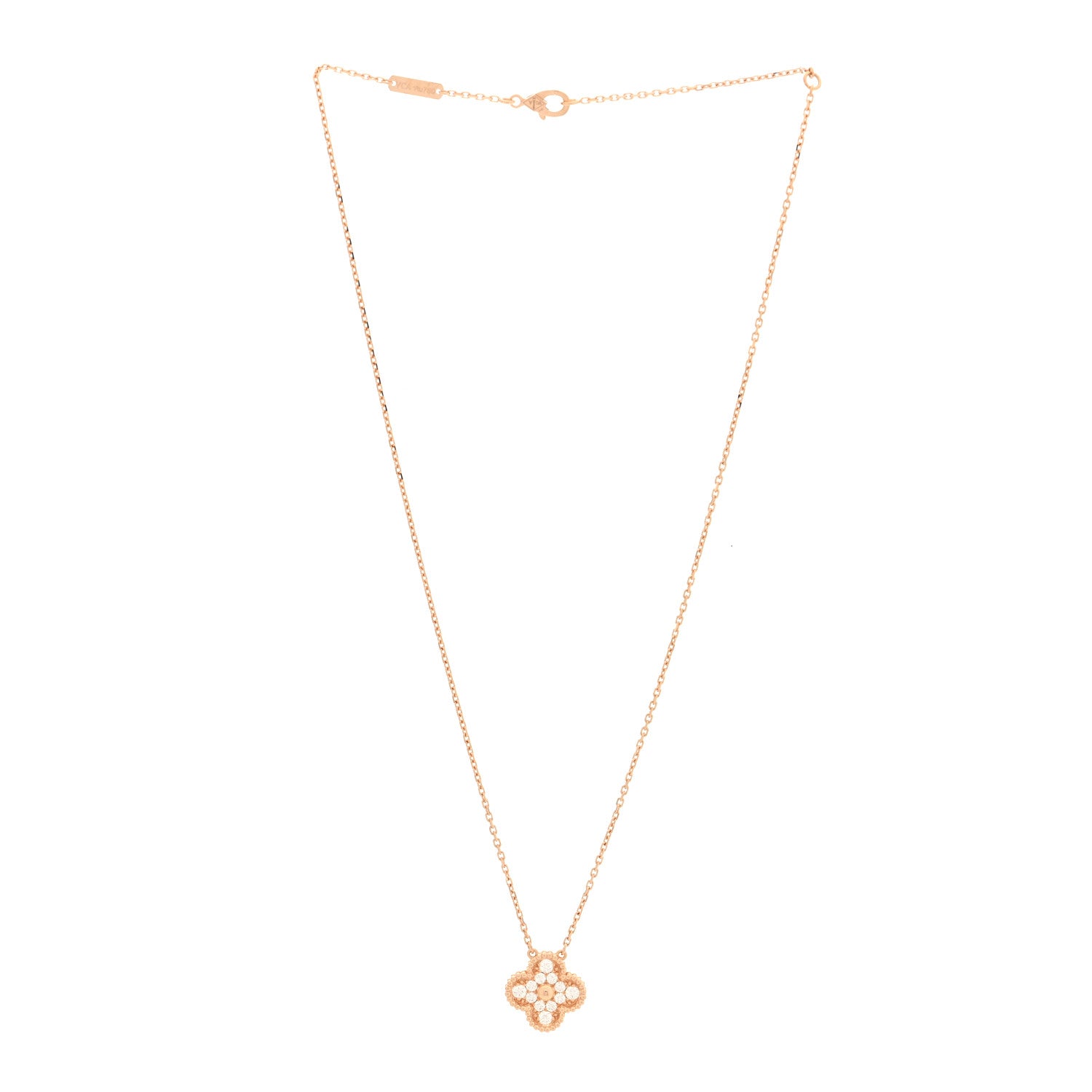 Van Cleef & Arpels 18K Rose Gold Diamond Vintage Alhambra Pendant Necklace 2 of 4