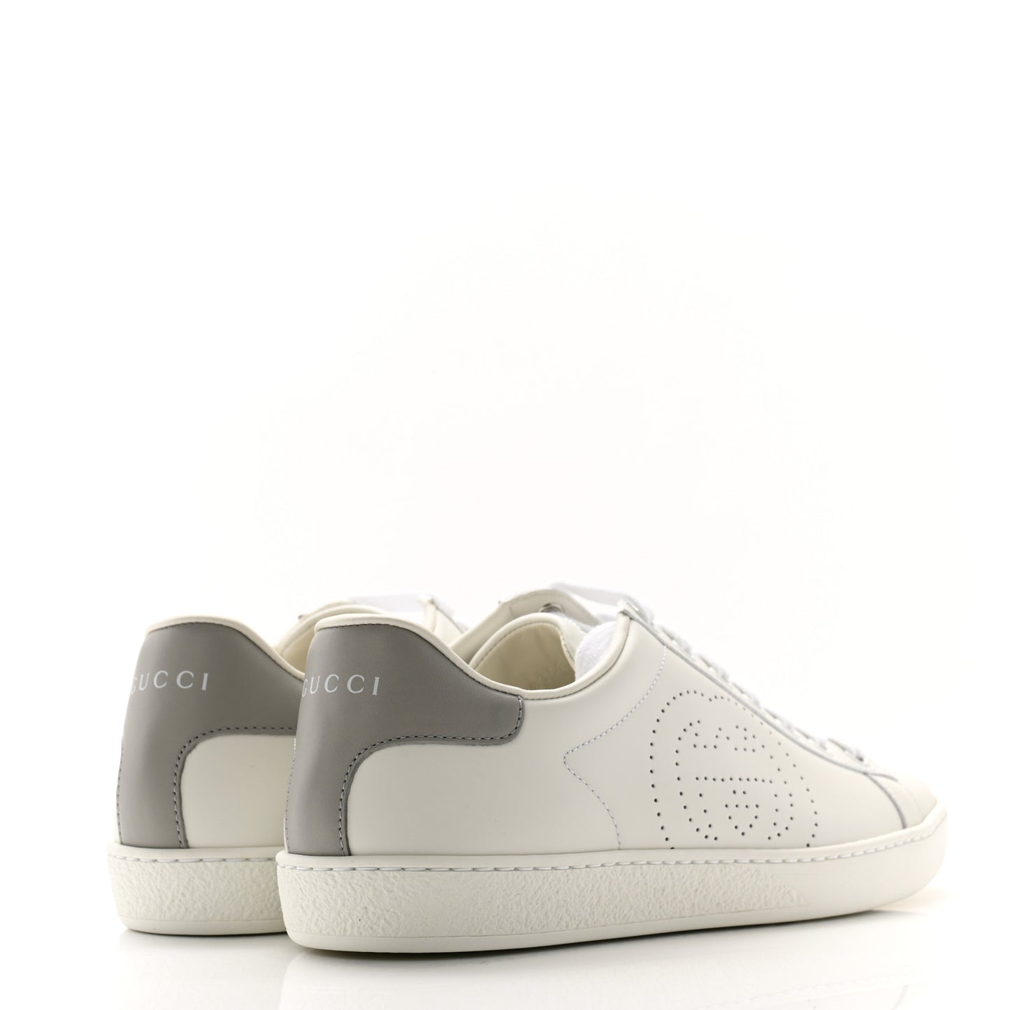 Calfskin Interlocking G Perforated Womens Ace Sneakers 38.5 White Grey Sky