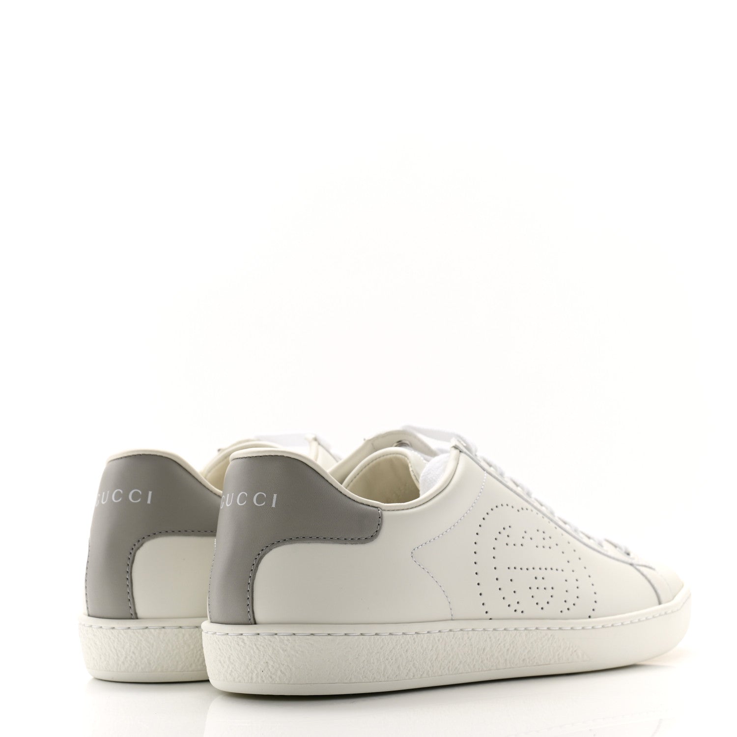 Gucci Calfskin Interlocking G Perforated Womens Ace Sneakers 38.5 White Grey Sky 4 of 9