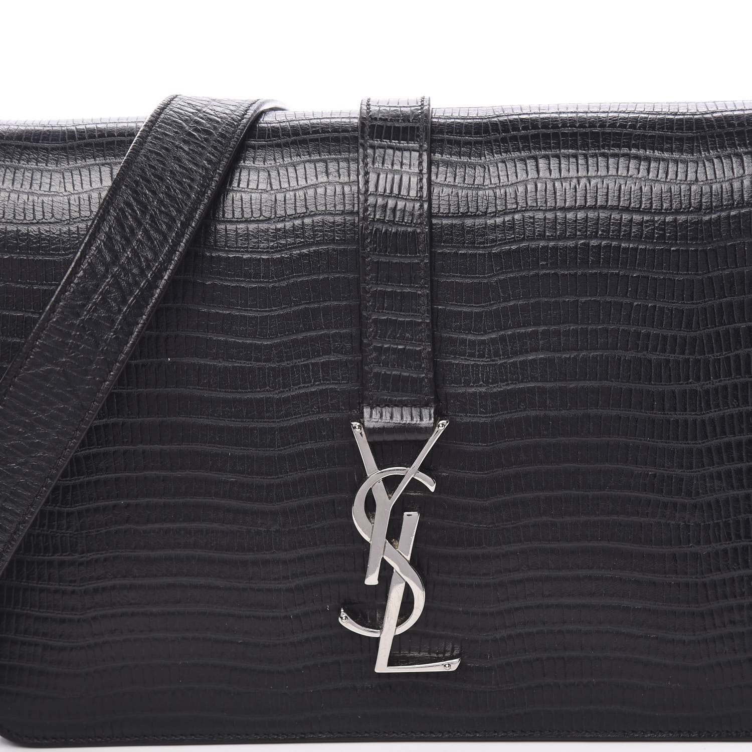 Saint Laurent Lizard Calfskin Embossed Classic Medium Monogram Universite Bag Black 8 of 8