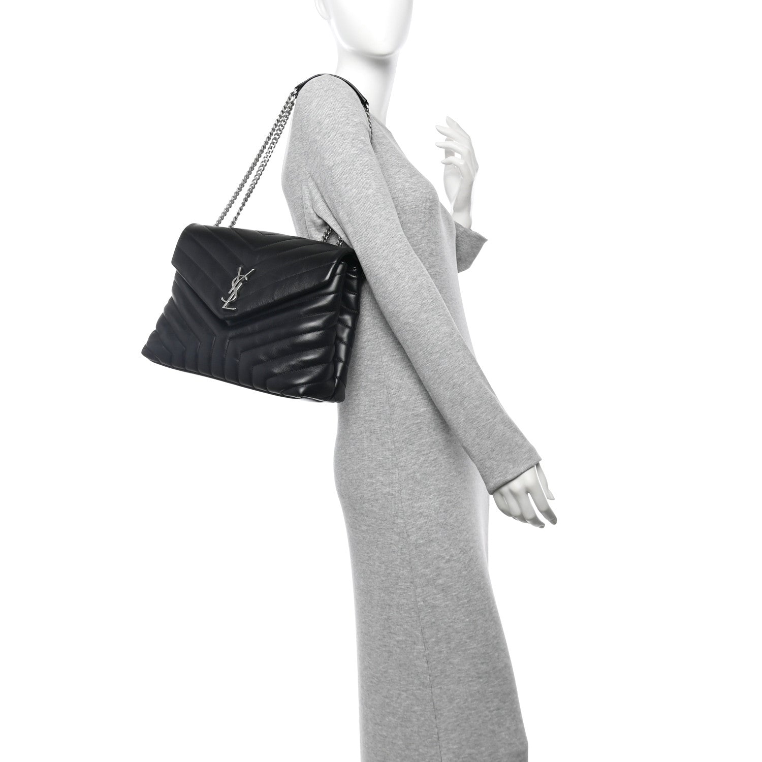 Saint Laurent Calfskin Y Quilted Monogram Medium Loulou Chain Satchel Black 2 of 10