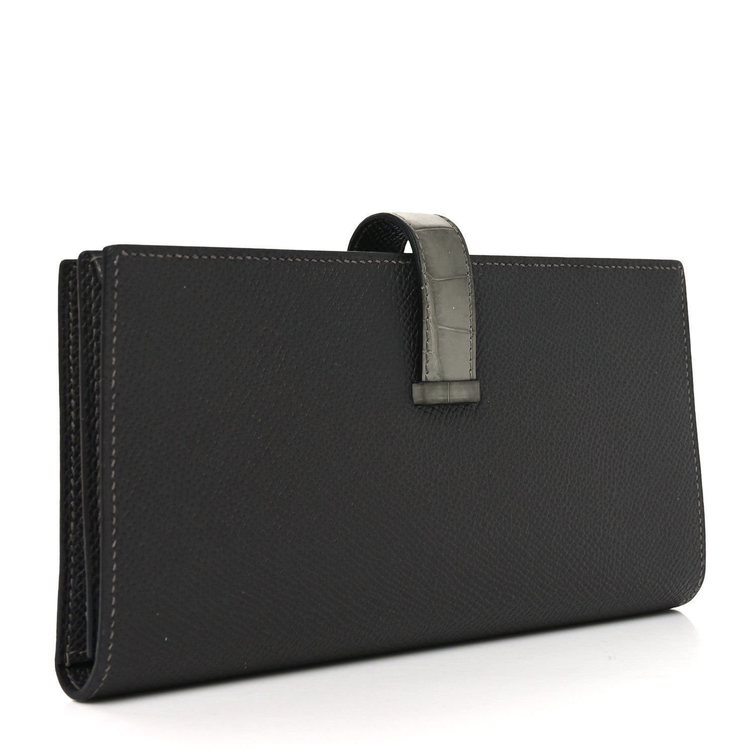 Hermes Epsom Matte Alligator Bearn Touch Gusset Wallet Graphite Gris Ciment 3 of 8
