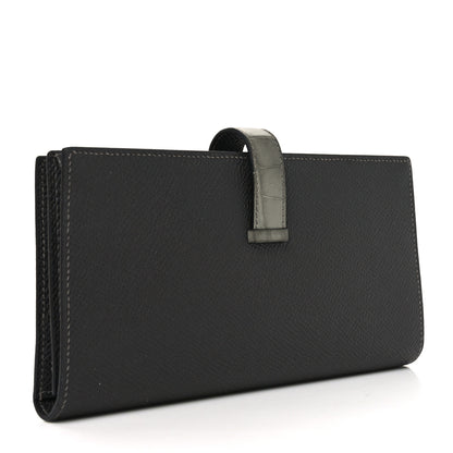Hermes Epsom Matte Alligator Bearn Touch Gusset Wallet Graphite Gris Ciment 3 of 8