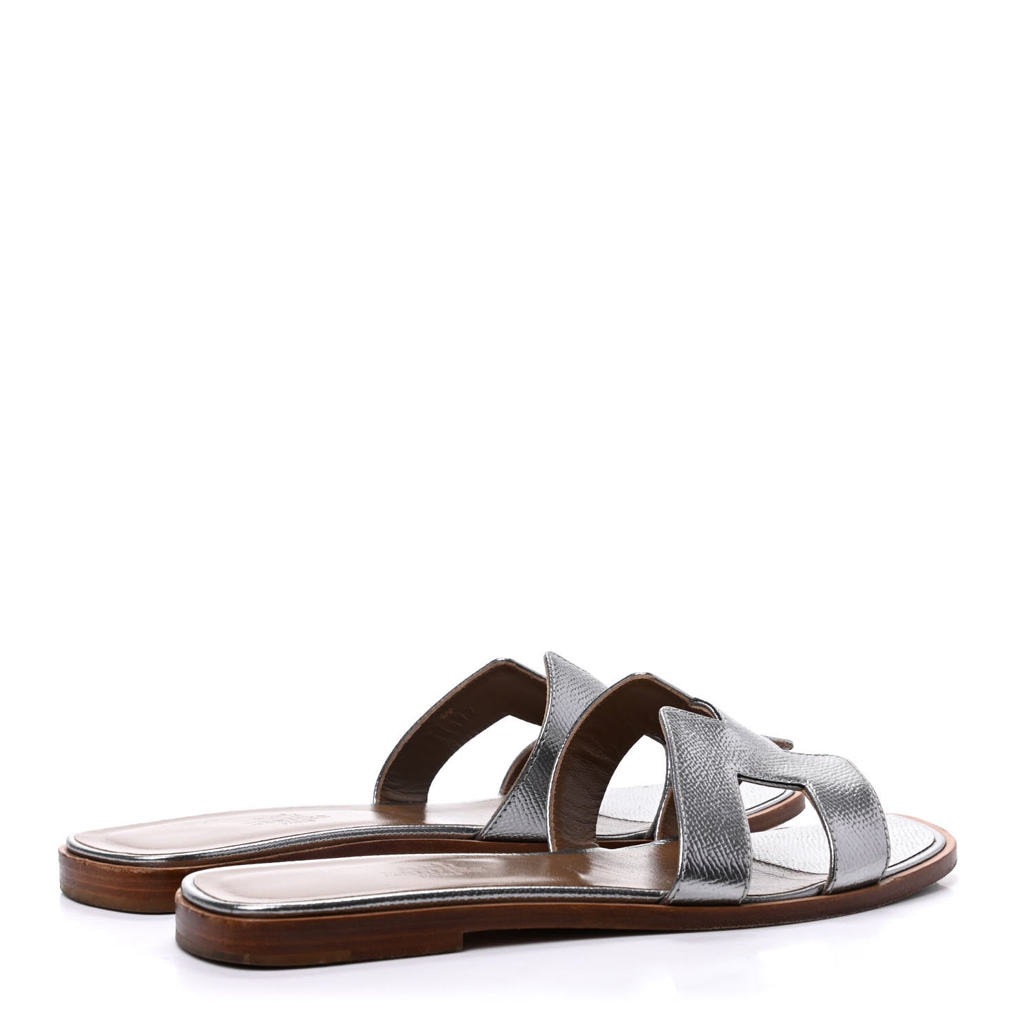 Hermes Metallic Epsom Oran Sandals 37.5 Gris Argente 4 of 14