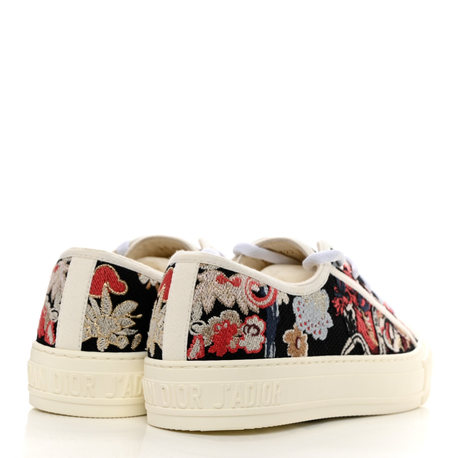 Christian Dior Cotton Floral Pop Embroidered Walk'N'Dior Low Top Sneakers 38 Red Multicolor 4 of 9