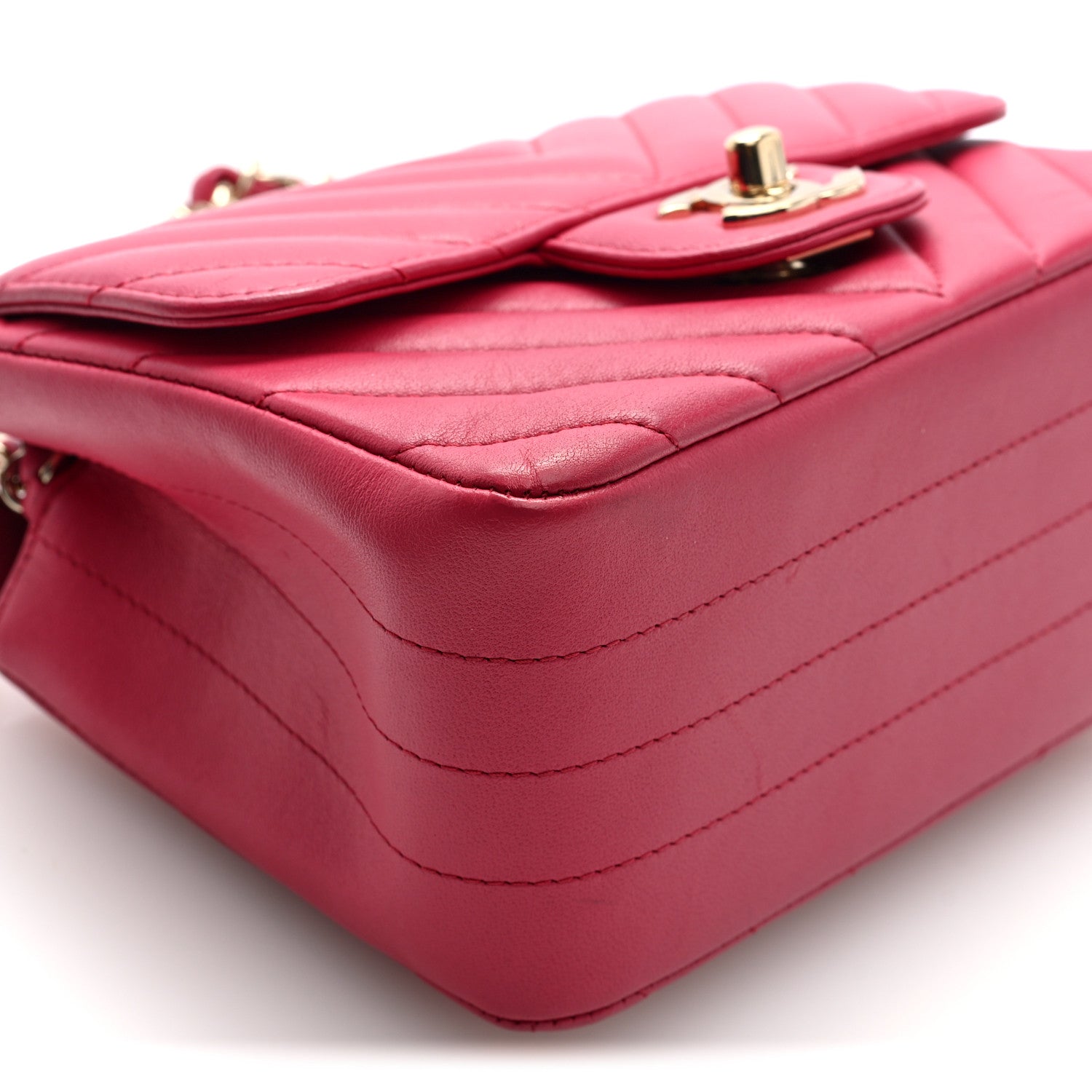 Chanel Lambskin Chevron Quilted Mini Square Flap Pink 9 of 10