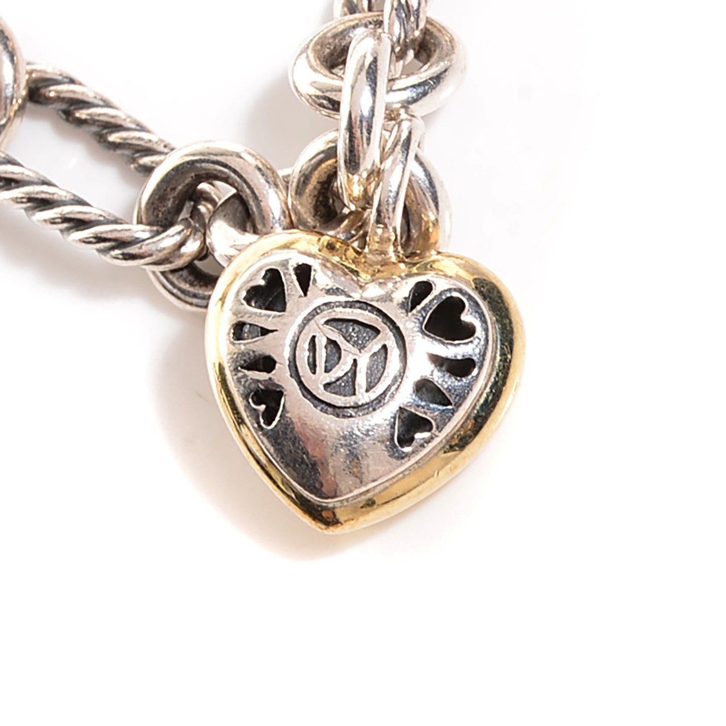 Sterling Silver 18K Yellow Gold Cable Heart Charm Bracelet