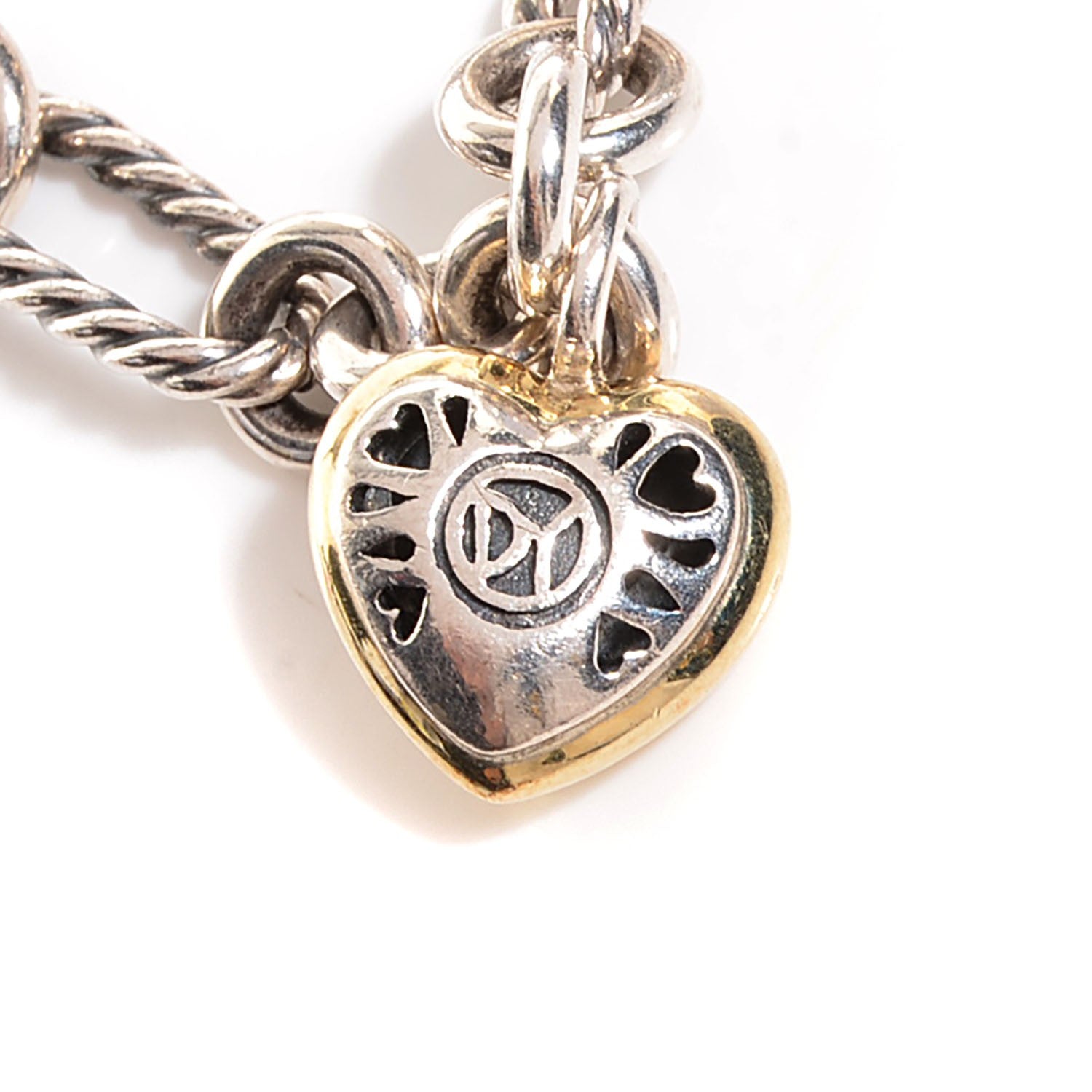 David Yurman Sterling Silver 18K Yellow Gold Cable Heart Charm Bracelet 3 of 6
