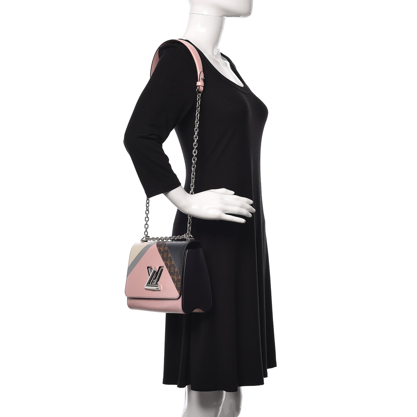 Epi Monogram Tape Twist Shoulder Bag MM Rose White