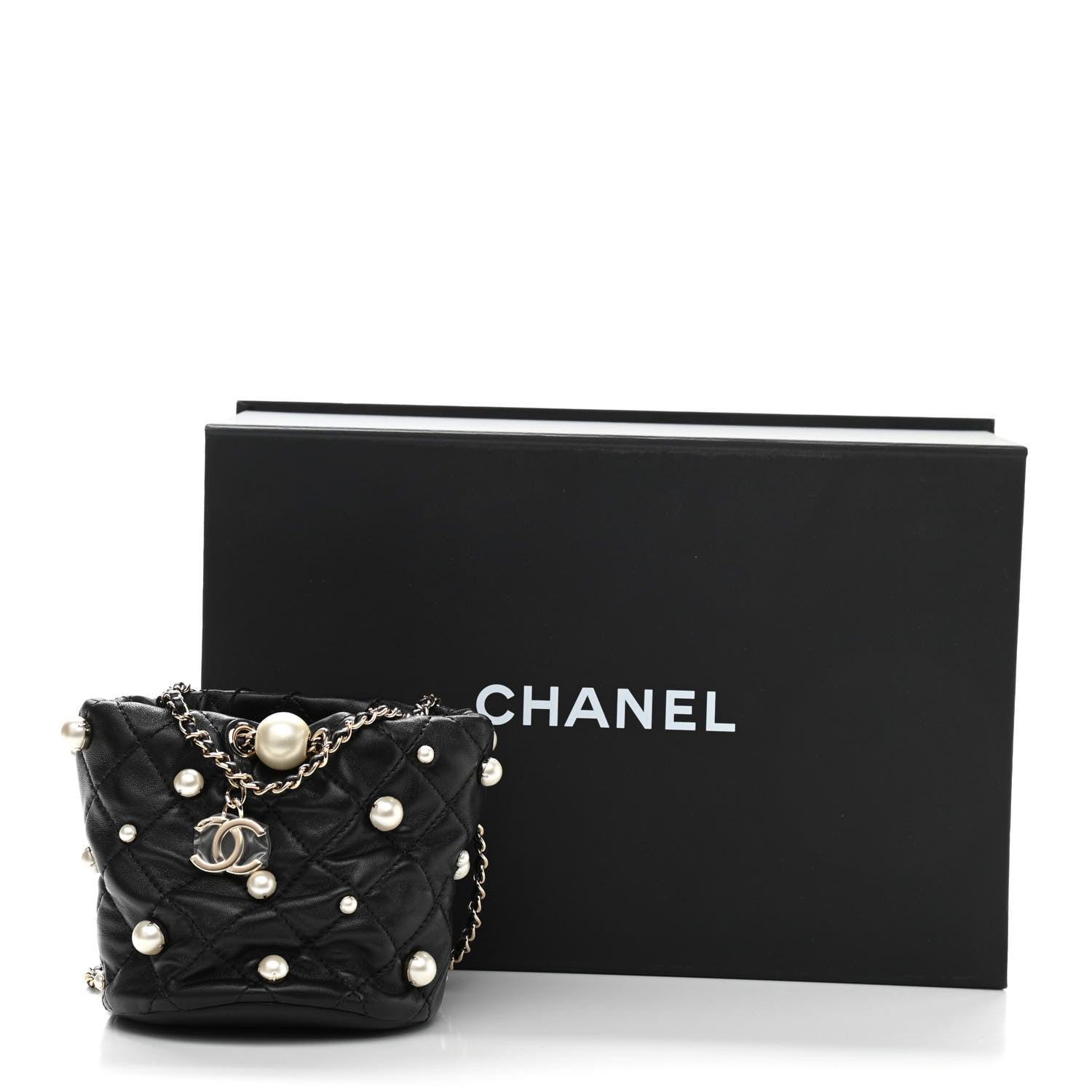 Chanel Lambskin Quilted Pearl Mini About Pearls Drawstring Bag Black 11 of 11