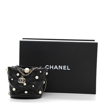 Chanel Lambskin Quilted Pearl Mini About Pearls Drawstring Bag Black 11 of 11
