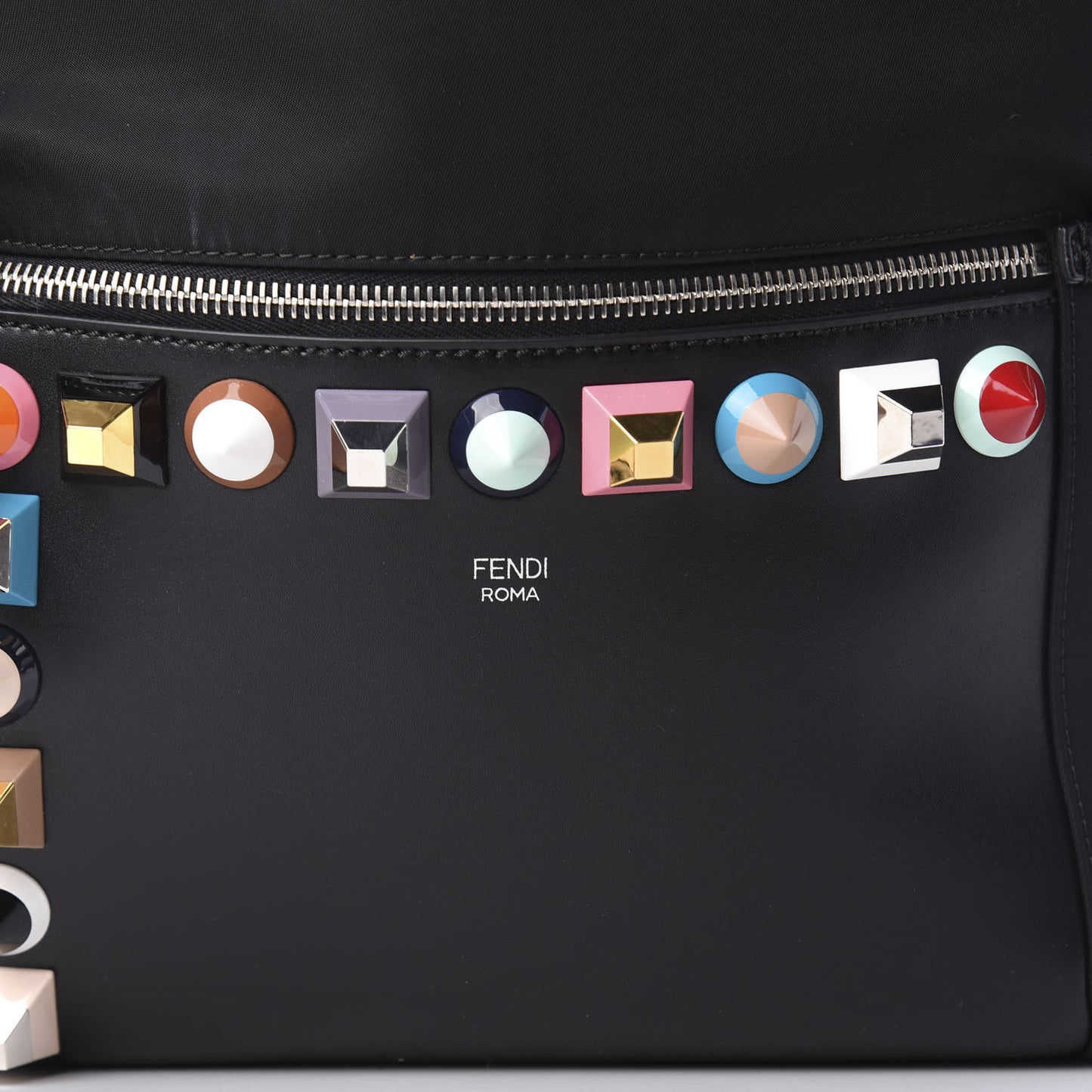 Vitello Nylon Studded Backpack Black