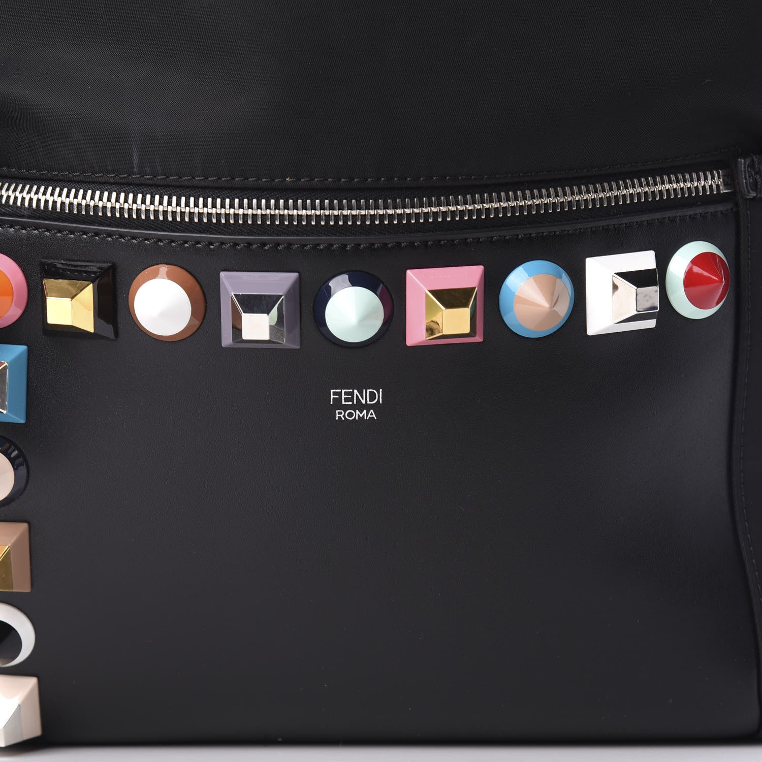 Fendi Vitello Nylon Studded Backpack Black 9 of 10