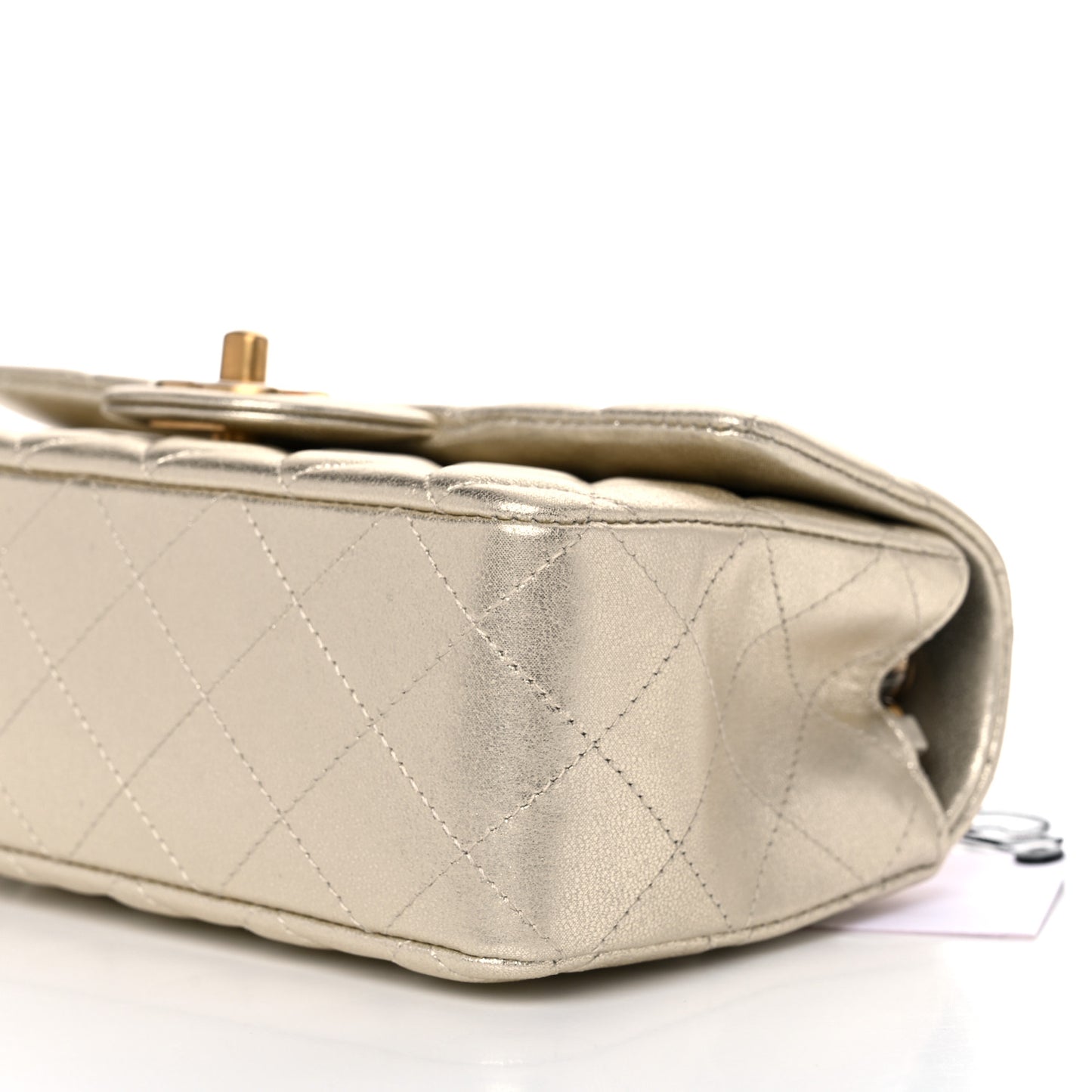 Metallic Lambskin Quilted Mini Rectangular Flap Gold