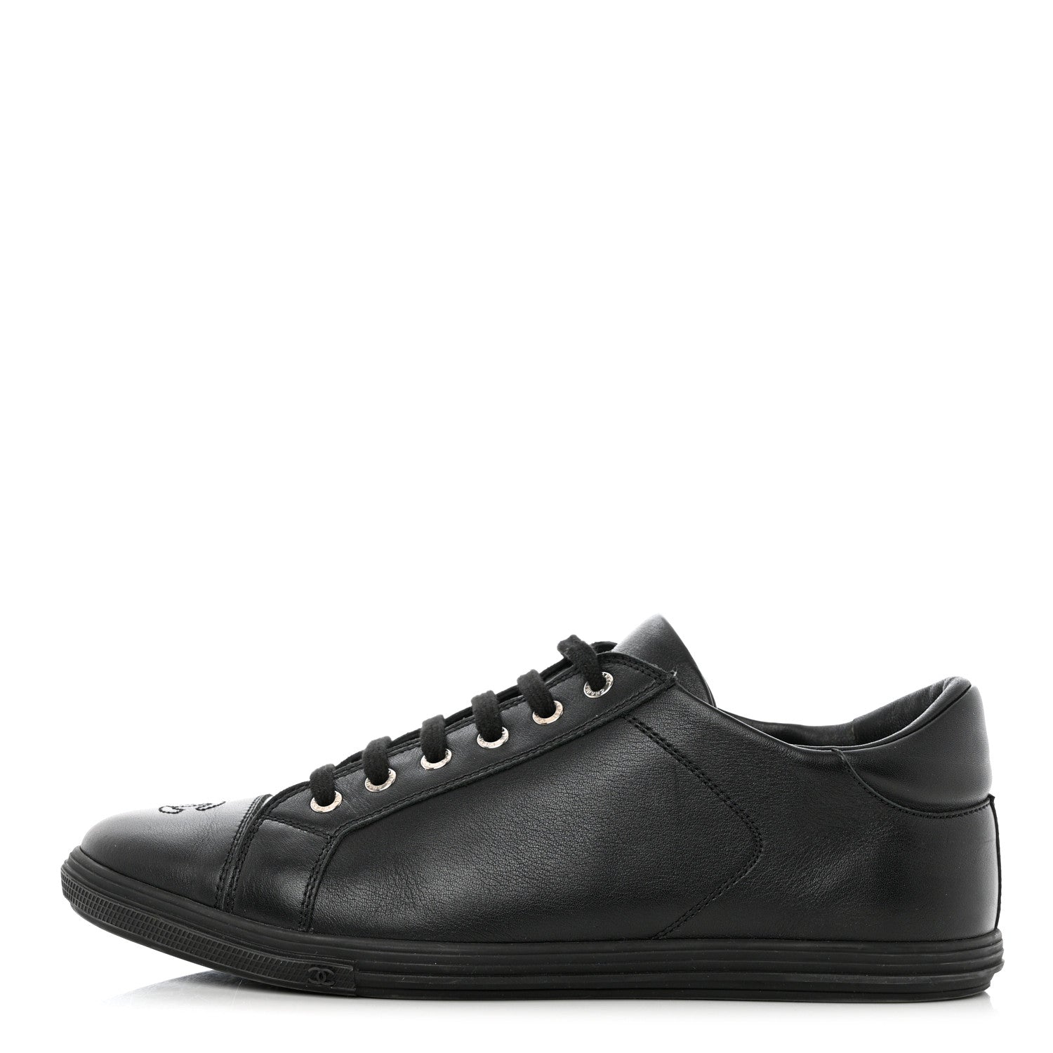 Chanel Calfskin Mens CC Cap Toe Sneakers 40 Black 1 of 12