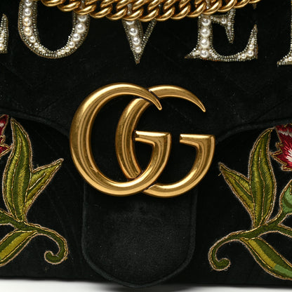 Gucci Velvet Matelasse Loved Embroidered Medium GG Marmont Shoulder Bag Black 8 of 10