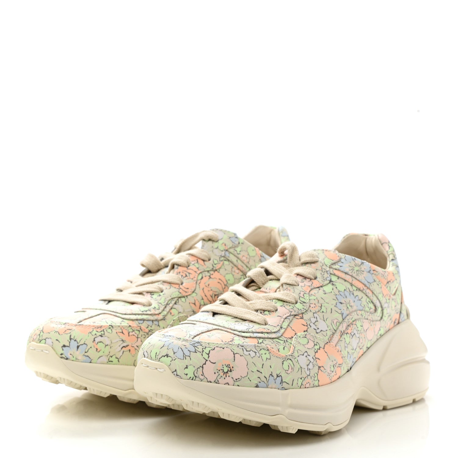 Gucci X LIBERTY OF LONDON Calfskin Infinity Tracy Womens Rhyton Sneakers 37.5 Mint Peach 3 of 9