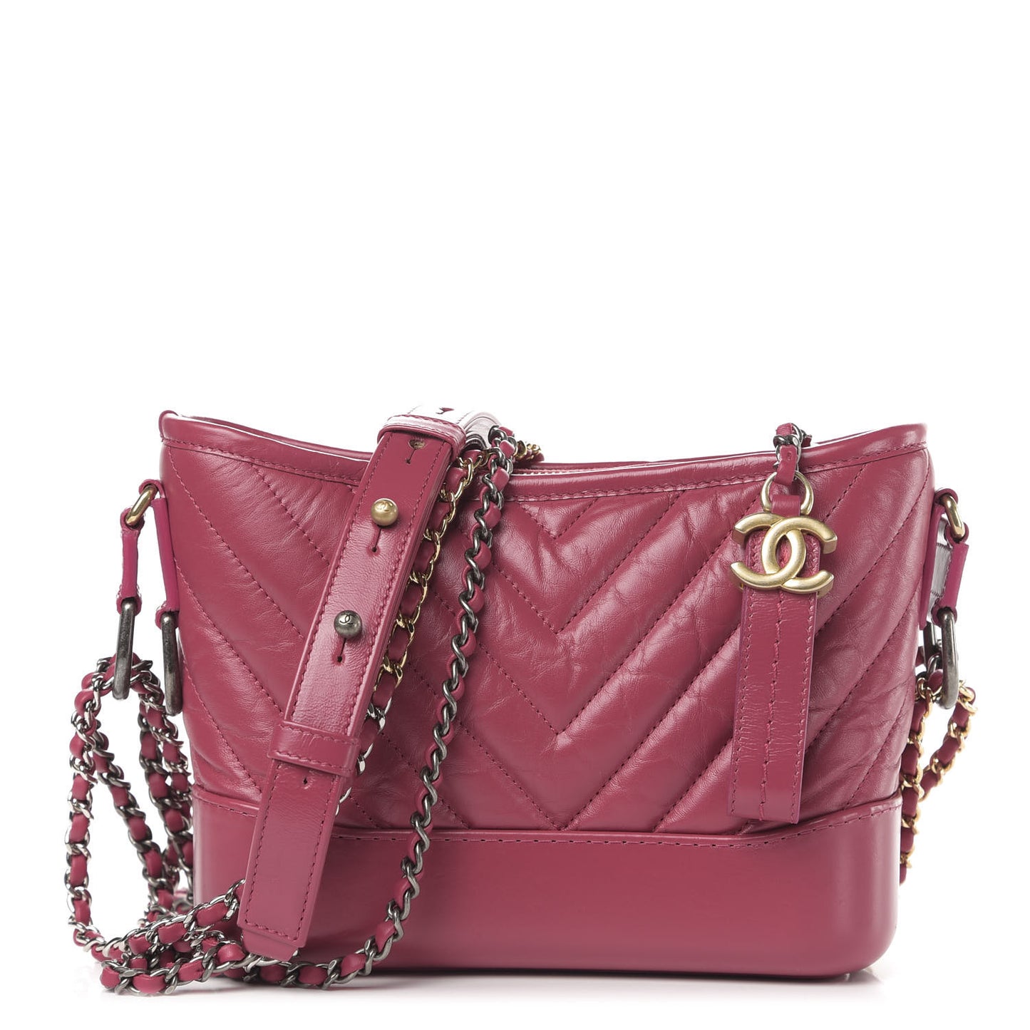 Aged Calfskin Chevron Quilted Small Gabrielle Hobo Dark Pink