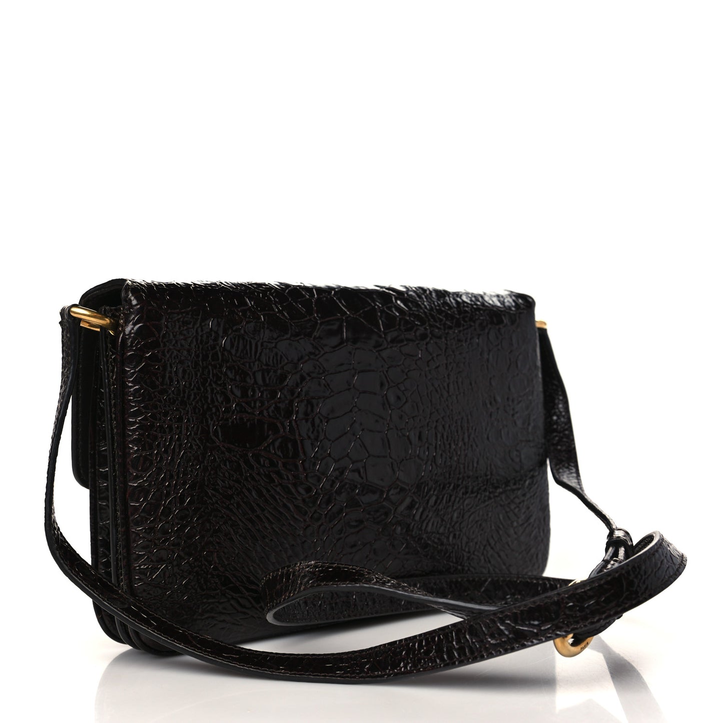 Shiny Crocodile Embossed Calfskin Le Maillon Satchel Ebony