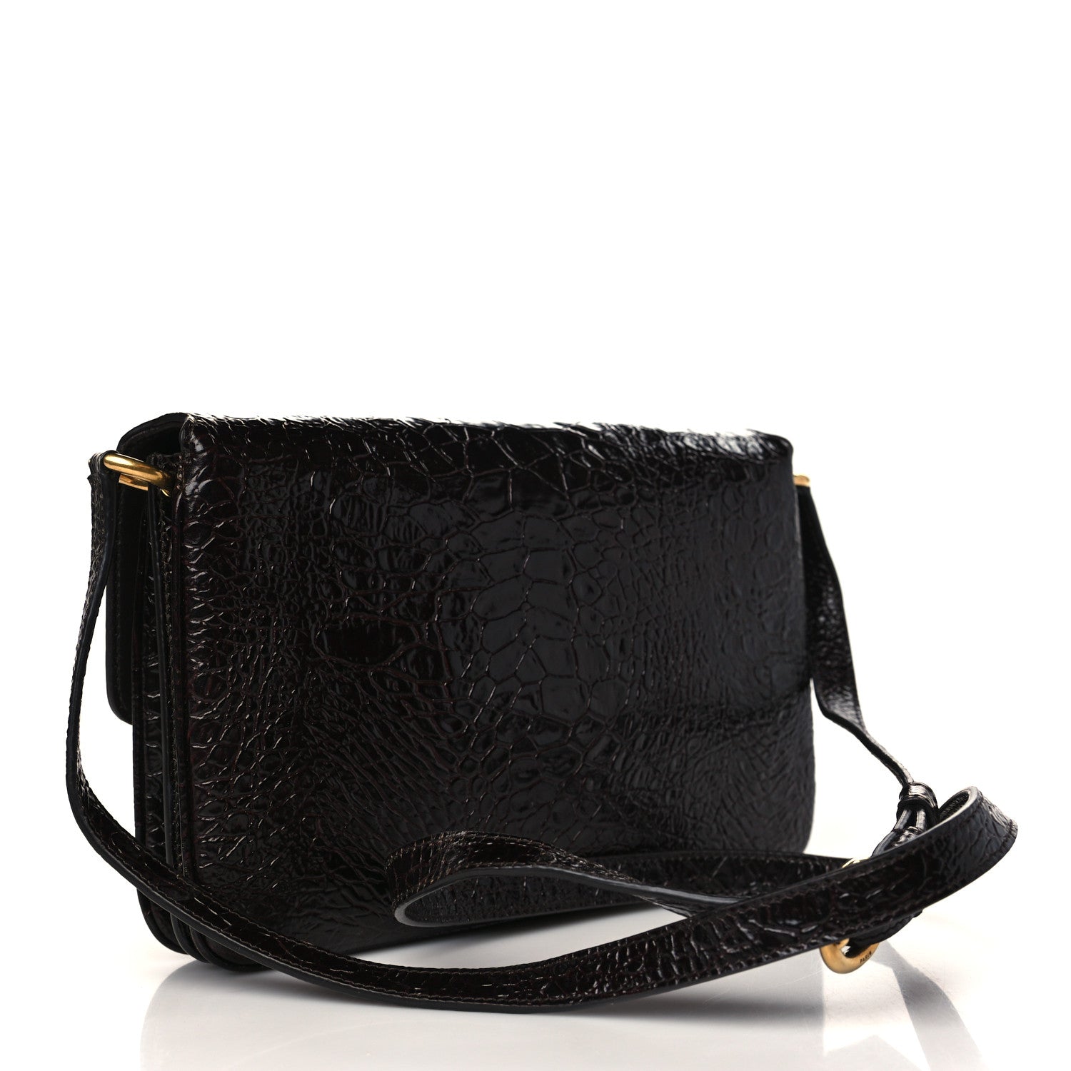 Saint Laurent Shiny Crocodile Embossed Calfskin Le Maillon Satchel Ebony 2 of 8