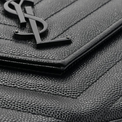 Saint Laurent Grain De Poudre Matelasse Chevron Monogram Monochrome Chain Wallet Black 12 of 15