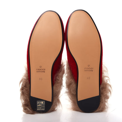 Gucci Velvet Fur Womens Princetown Slippers 35 Hibiscus Red 6 of 10