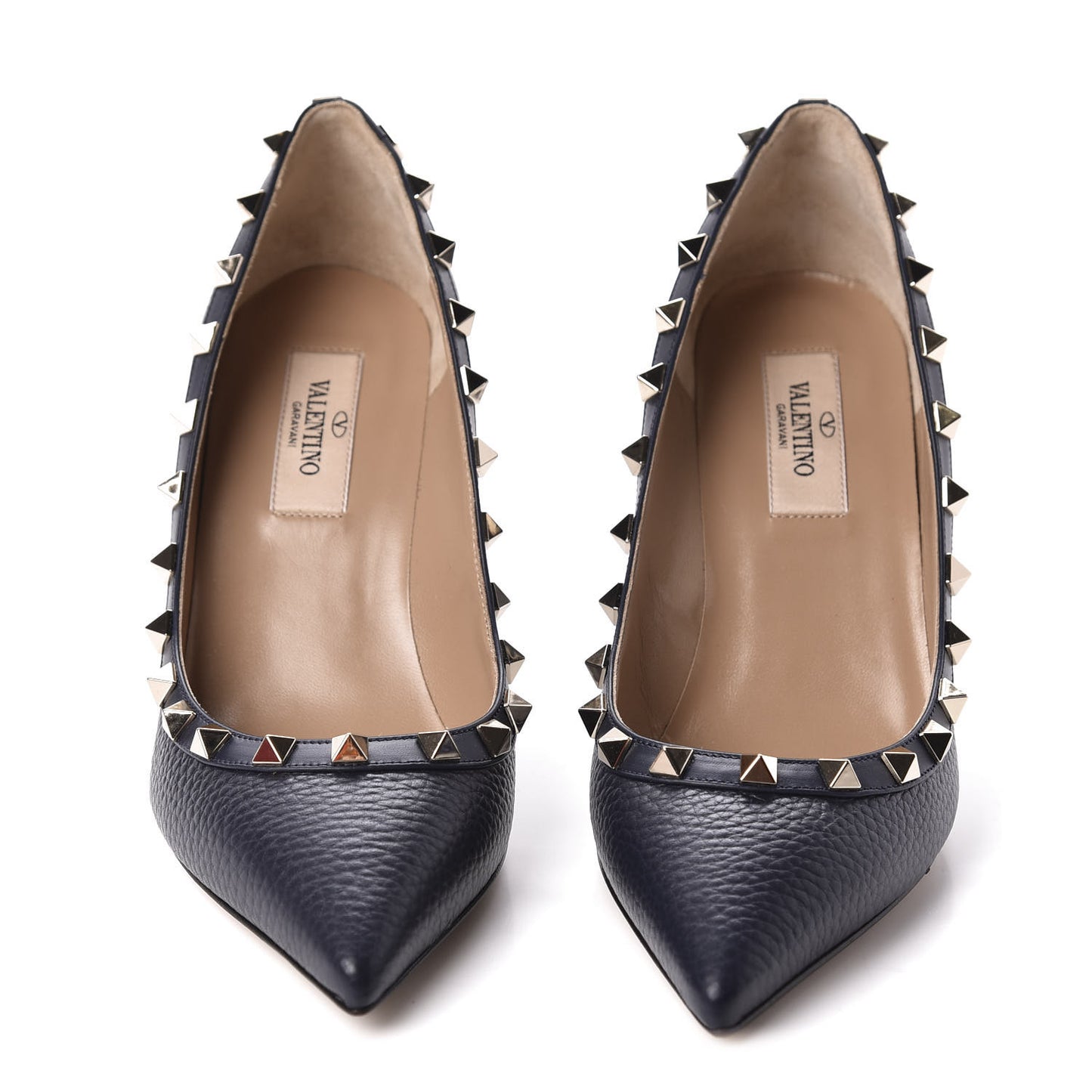 Pebbled Calfskin Rockstud 85mm Pumps 36 Marine