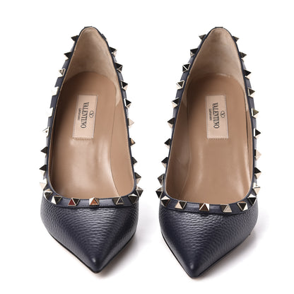 Valentino Garavani Pebbled Calfskin Rockstud 85mm Pumps 36 Marine 2 of 9