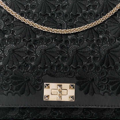 Valentino Garavani VALENTINO GARAVANI Lambskin Lace Large Girello Flap Black 8 of 11