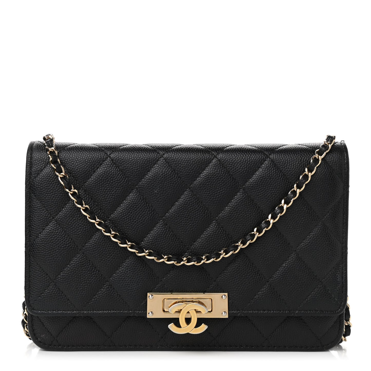 Caviar Quilted Golden Class Wallet On Chain WOC Black