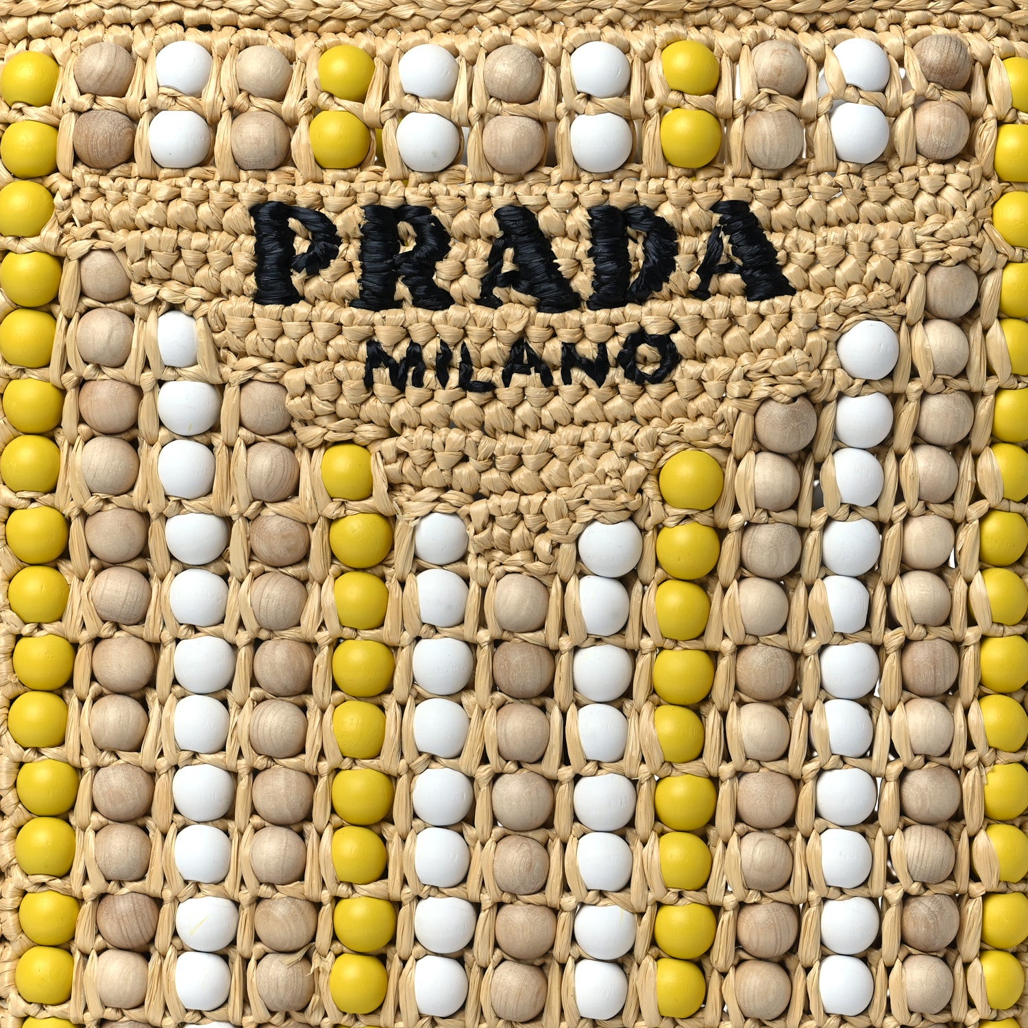Prada Raffia Wood Bead Embroidered Logo Tote Bag Naturale 7 of 9