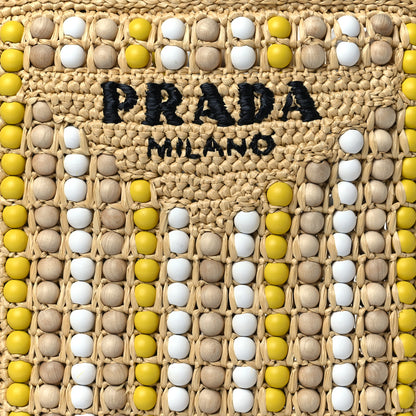 Prada Raffia Wood Bead Embroidered Logo Tote Bag Naturale 7 of 9