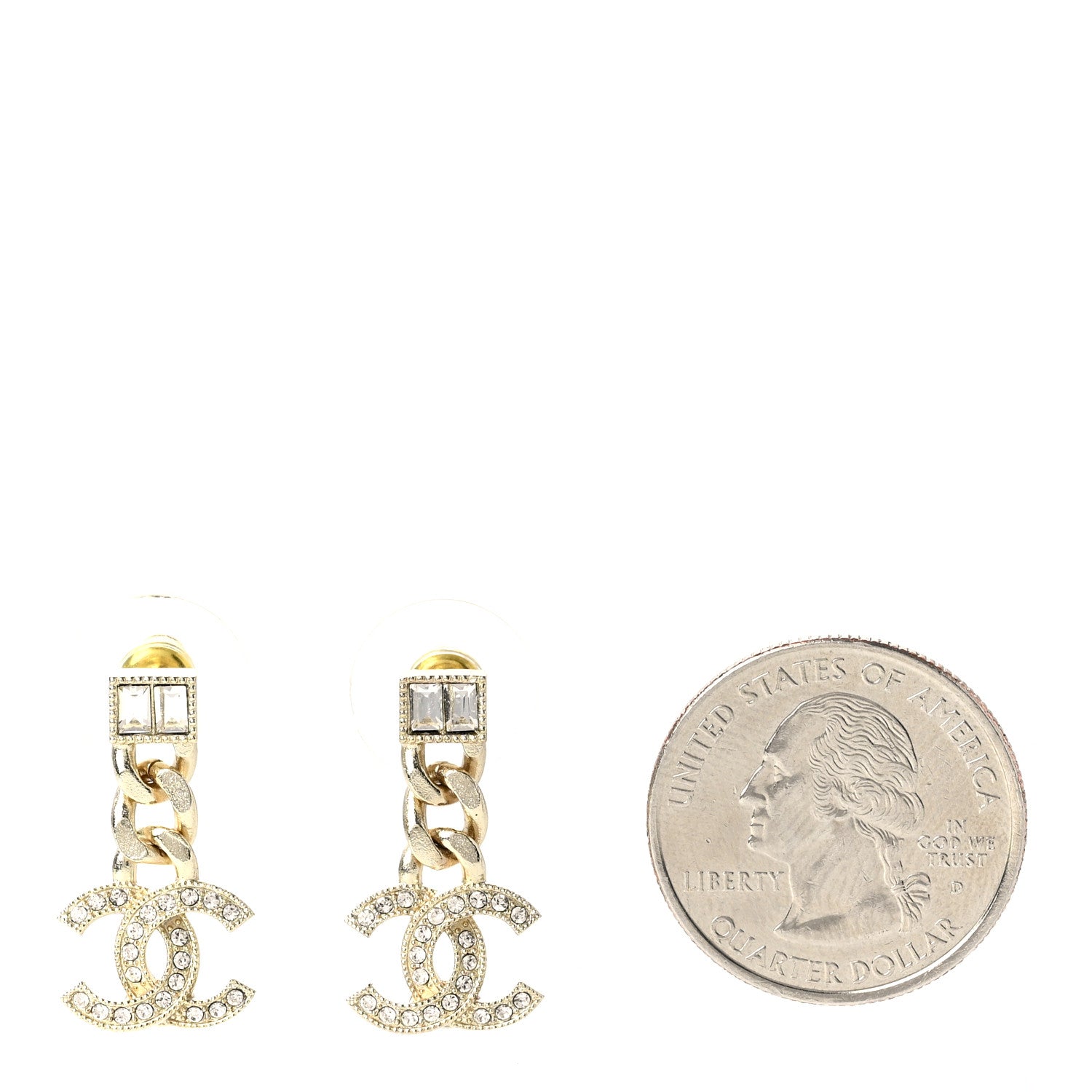 Chanel Crystal CC Chain Drop Earrings Gold 2 of 5