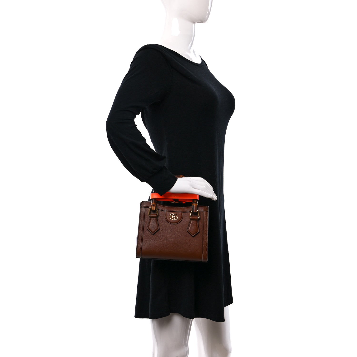 Gucci Wonka Grain Calfskin Mini Diana Tote Bag Cuir Orange Fluo 2 of 9