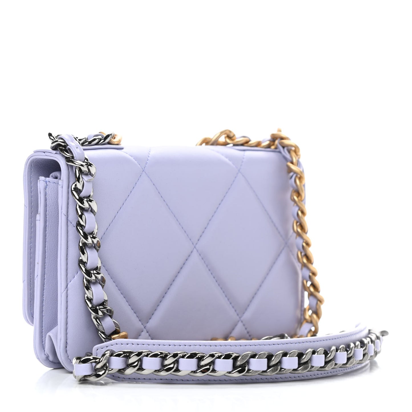 Lambskin Quilted Chanel 19 Wallet On Chain WOC Light Purple