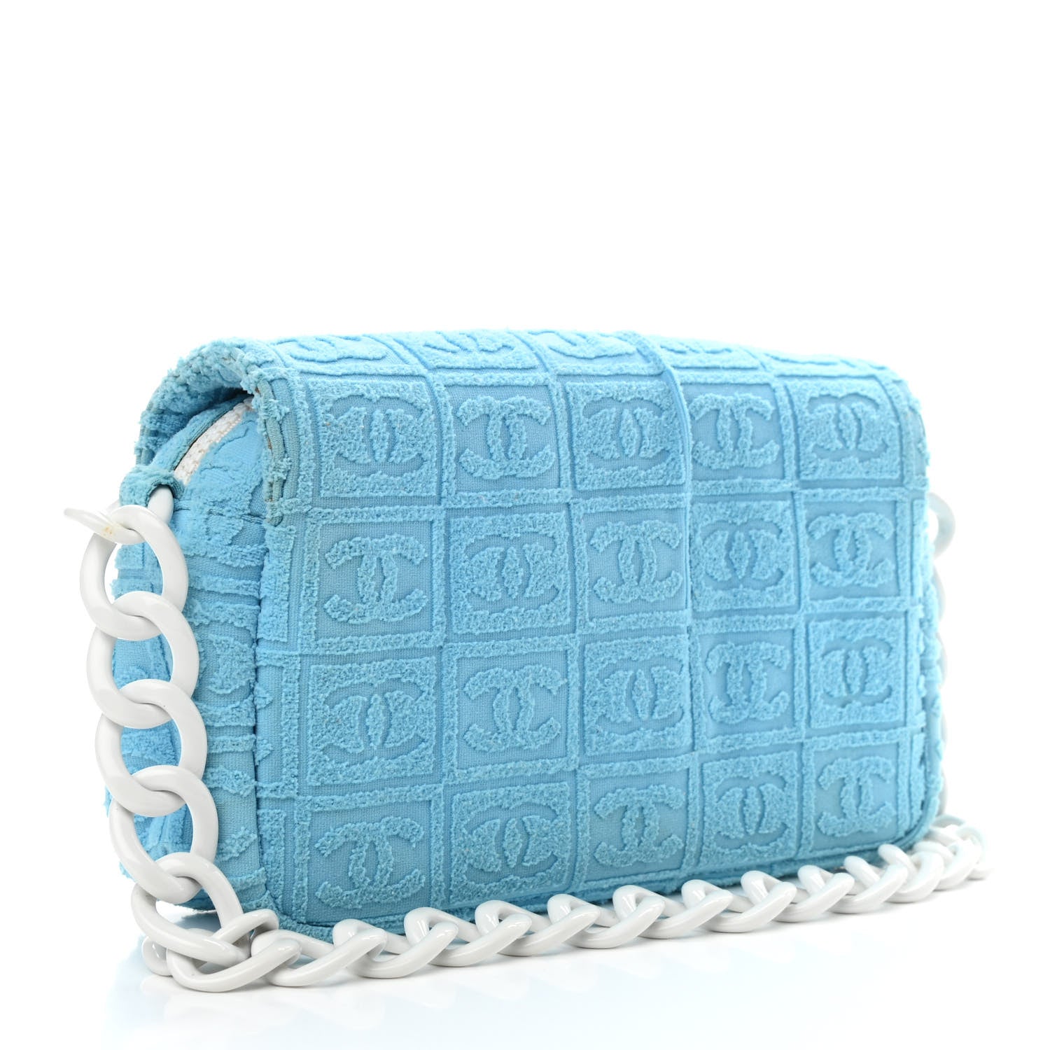 Chanel Terry Cloth CC Medium Single Flap Light Blue 3 of 10