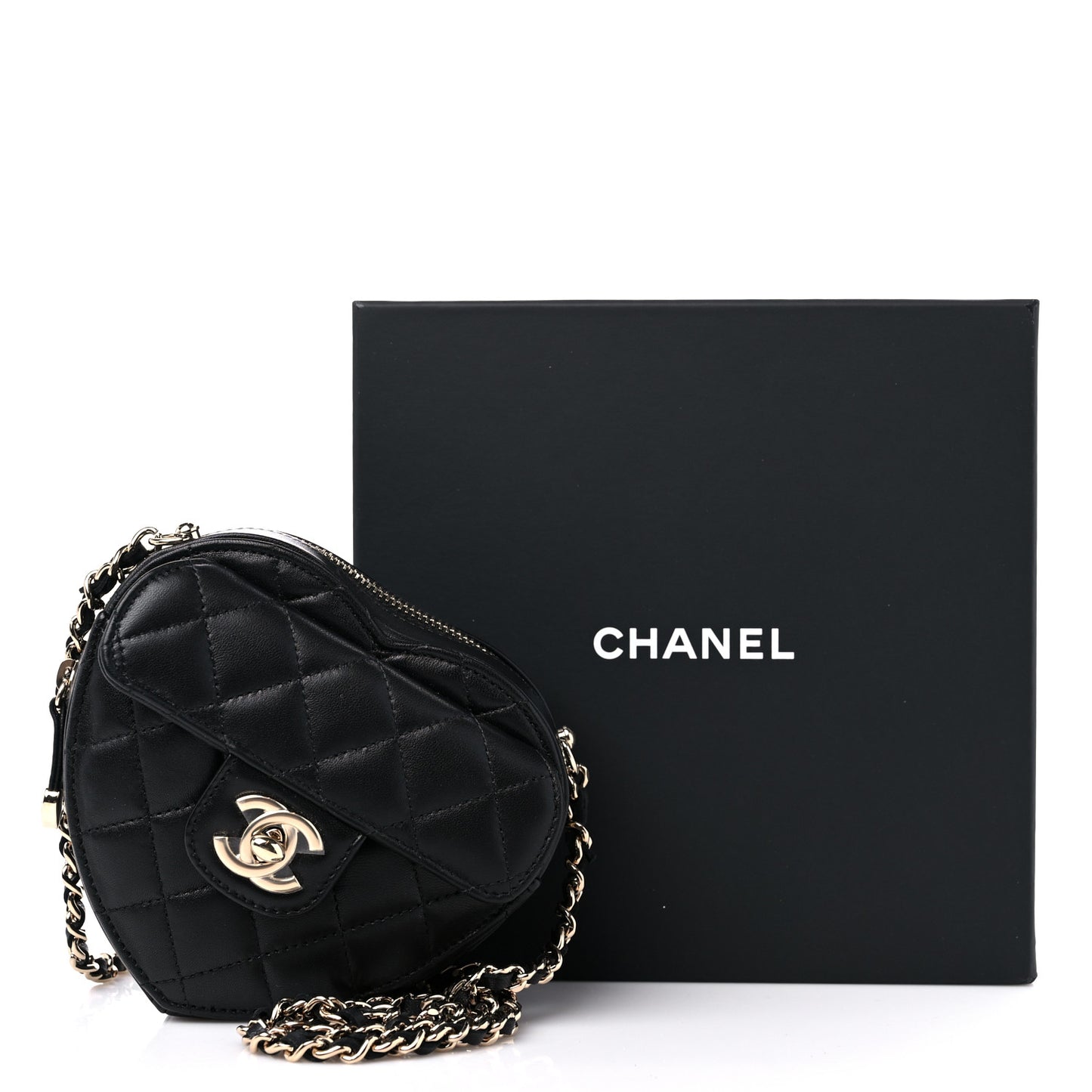 Lambskin Quilted CC In Love Heart Clutch With Chain Black