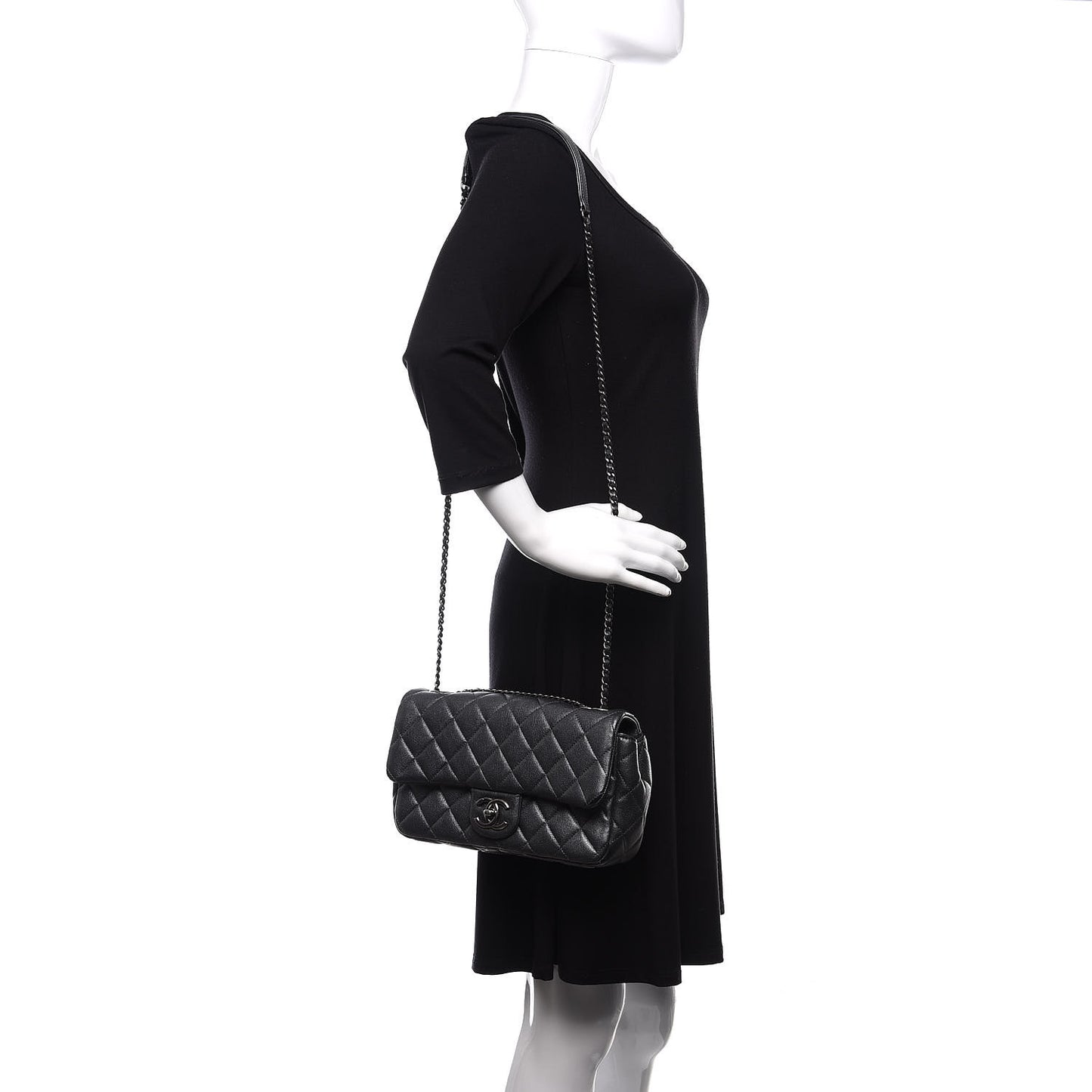 Metallic Calfskin Quilted Medium CC Eyelet Flap Dark Silver