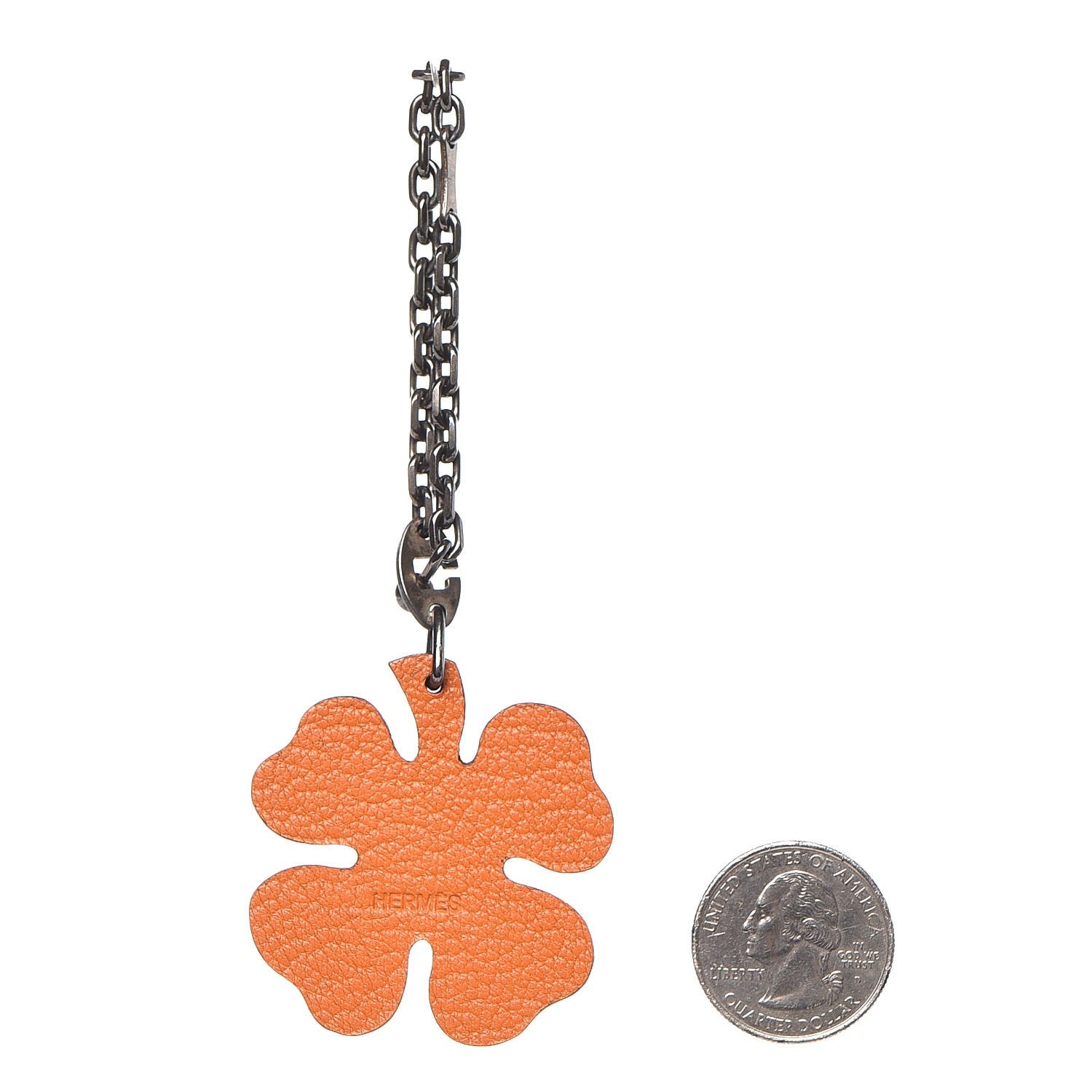 Hermes Chevre Mysore Lucky Clover Key Chain Bag Charm Vert Anis Orange 2 of 4