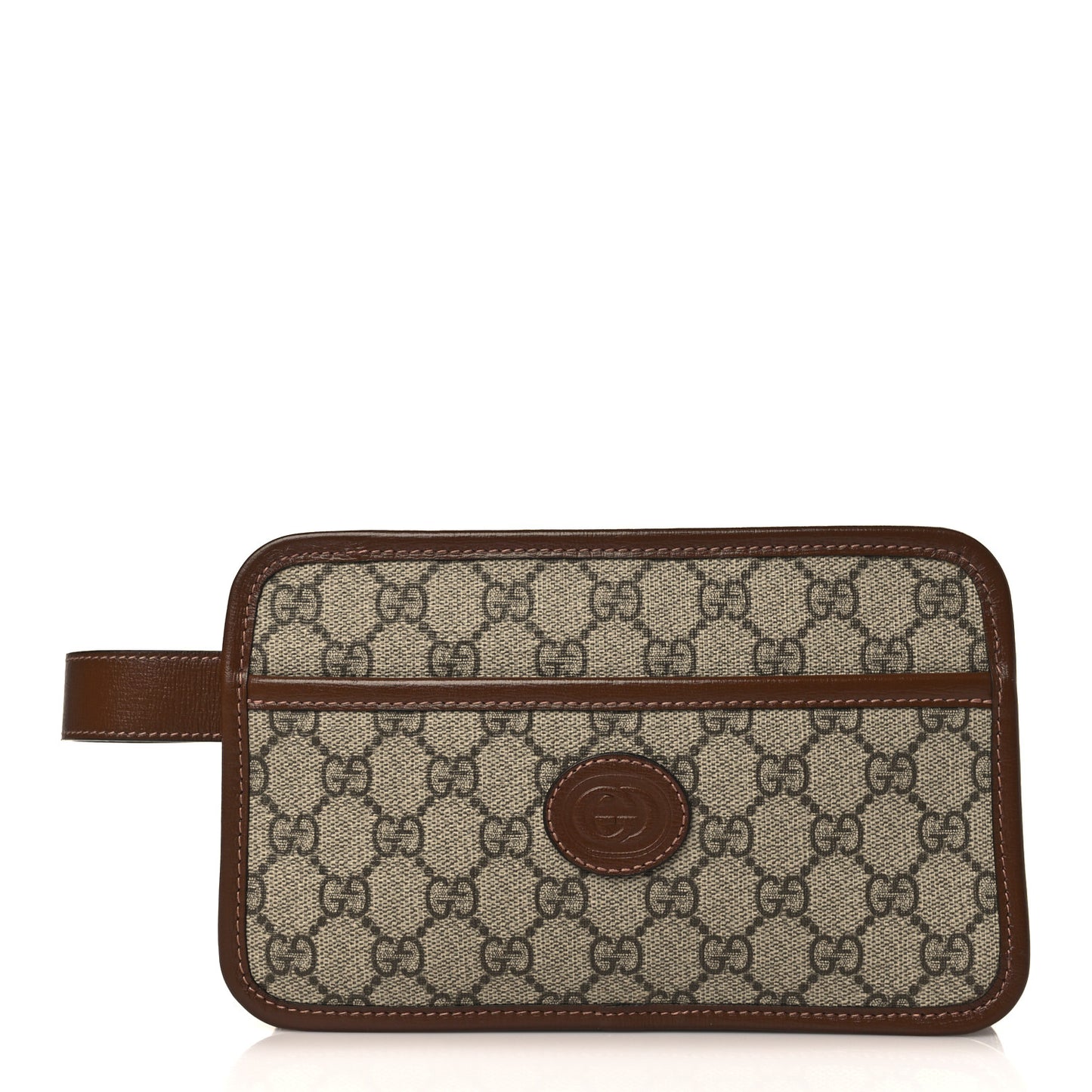 GG Supreme Monogram Textured Calfskin Retro Interlocking G Travel Pouch Beige Ebony Brown Sugar