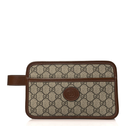 Gucci GG Supreme Monogram Textured Calfskin Retro Interlocking G Travel Pouch Beige Ebony Brown Sugar 1 of 9
