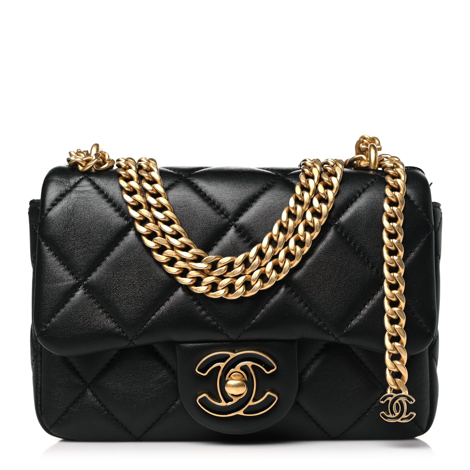 Chanel Lambskin Enamel Quilted Mini Pending CC Square Flap Black 1 of 10